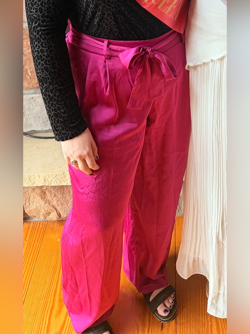 Maurices Satin Tie-Waist Wide Leg Pants - Fuchsia